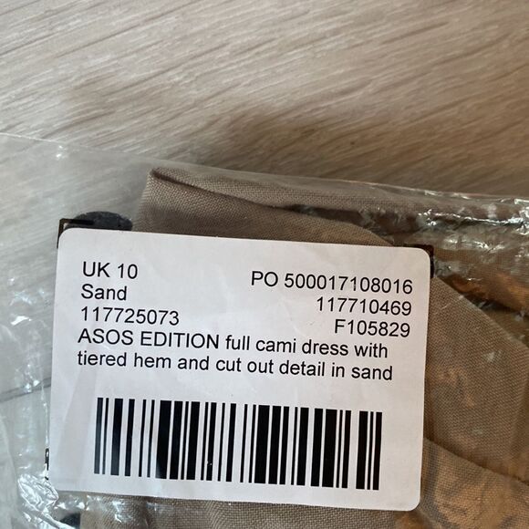 ASOS full cami dress with tiered‎ hem & cut-out detail in sand NWT pkg unopened - Picture 6 of 6